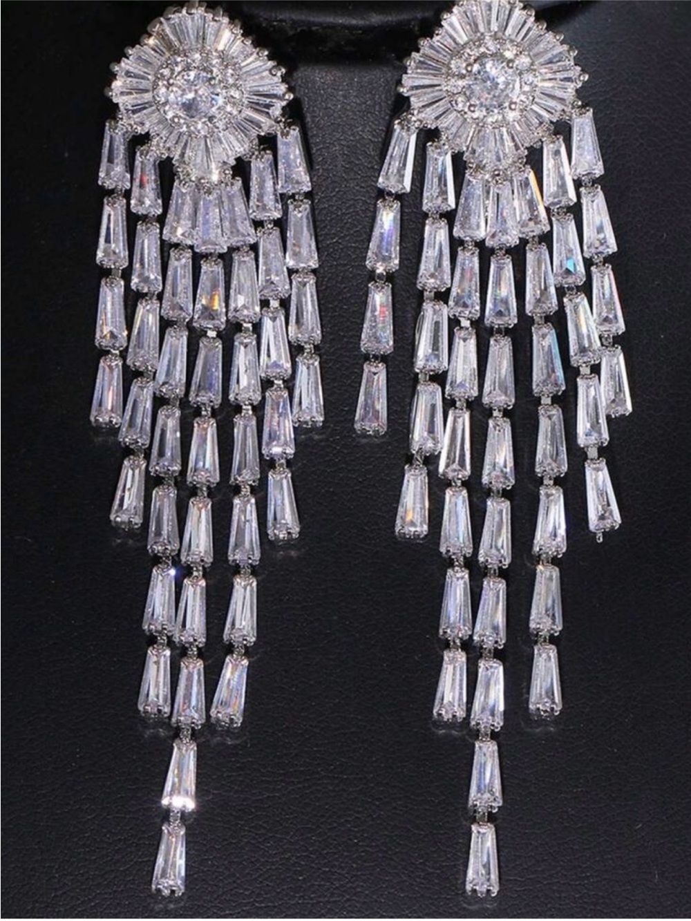 Crystal Cascade Drop Earrings 24k Gold Plated Silver new